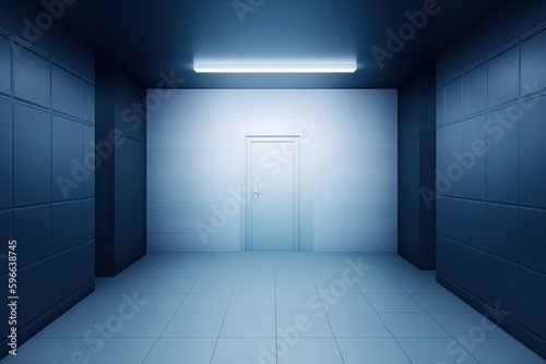 an empty room with a central door and natural light streaming in. Generative AI