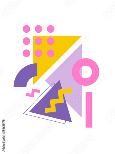 80s 90s 00s inspired retro geometric abstract poster, flyer, card. Memphis style. Playful geometry. Y2k nostalgia revival background.
