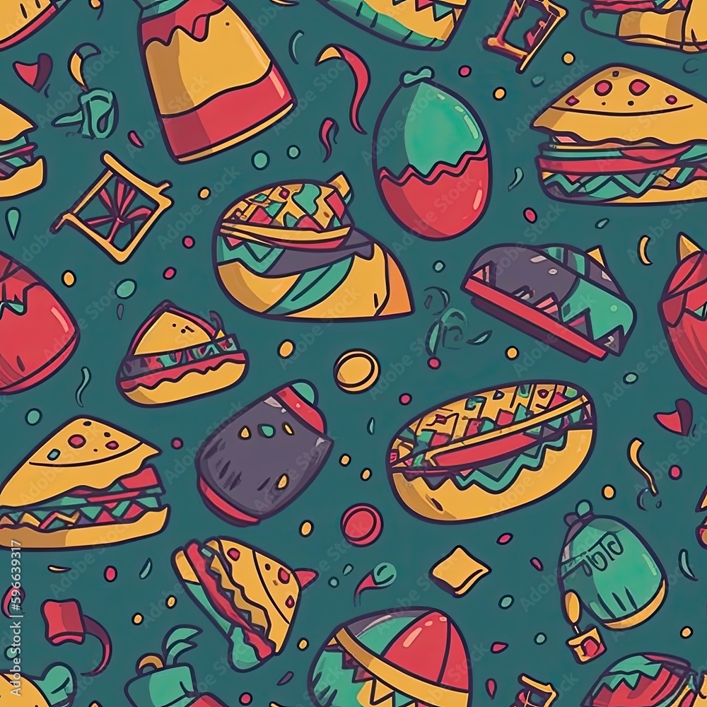 Taco patterns with tacos and salsa Birthday wrapping paper created with generative AI technology