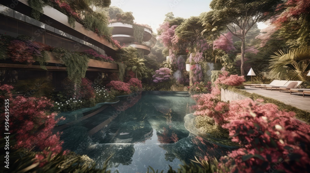 A Luxurious Getaway: Generative AI-Generated Views of a Resort's Swimming Pool