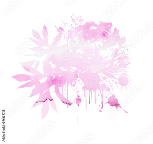 Vector stock flower illustration, Pink peony on a white background. Watercolor style