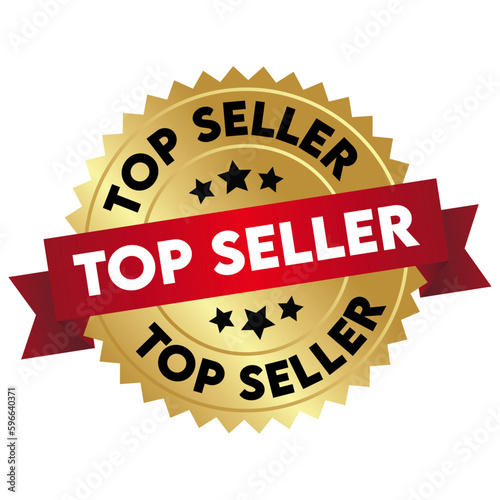 Top seller badge in gold color with red ribbon.