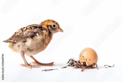 baby bird hatching from an egg with its parent standing next to it. Generative AI © AkuAku