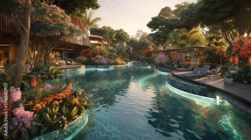 A Luxurious Getaway: Generative AI-Generated Views of a Resort's Swimming Pool