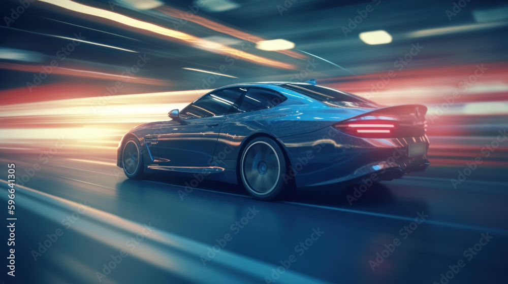 Car at high speed, motion blur created with generative AI technology