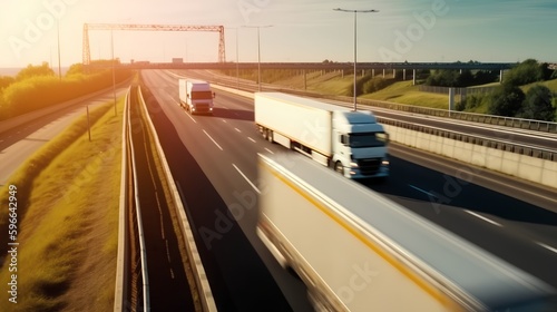 Highway scene with cargo trucks transporting goods, emphasizing speed, logistics, and the evolving role of technology in transportation. Generative AI