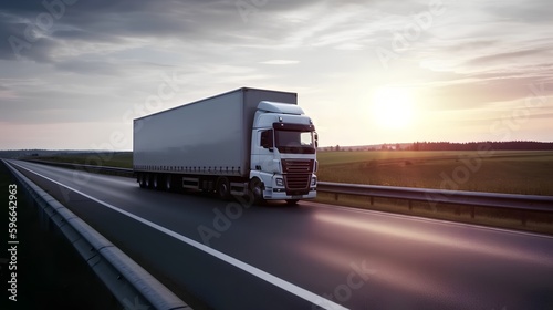 Highway scene with cargo trucks transporting goods  emphasizing speed  logistics  and the evolving role of technology in transportation. Generative AI