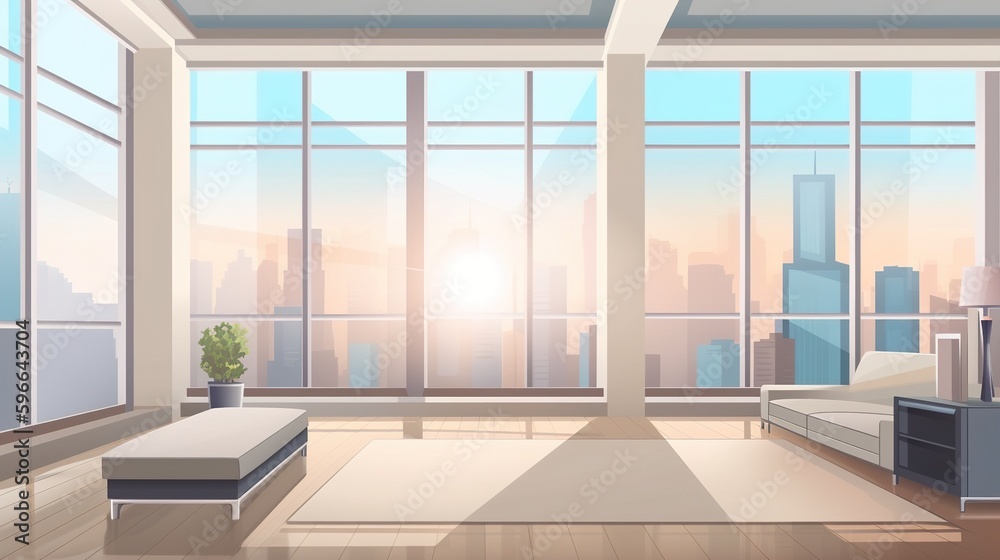 cozy modern livingroom with large windows. generative ai cozy modern livingroom with large windows. generative ai