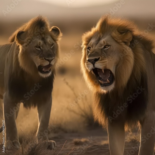 Lion in Jungle Serengeti Africa King of the Jungle Lions Cubs Lion Roaring Lion Fighting Lions on African Savannah