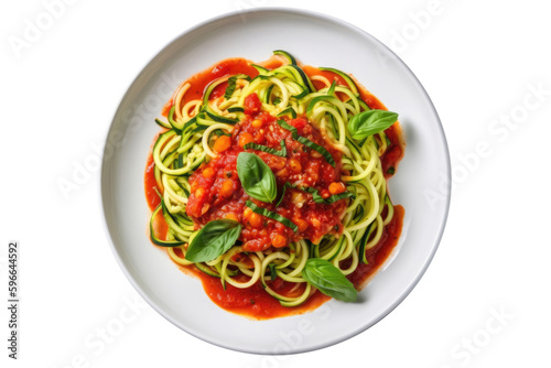 Zucchini Noodles With Tomato Sauce. Lactose-Free Food On Isolated Transparent Background  Png. Generative AI