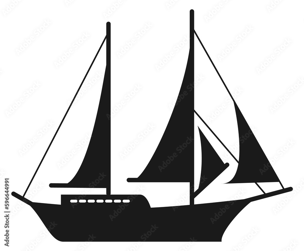 Regatta symbol. Black sail ship icon. Marine travel symbol