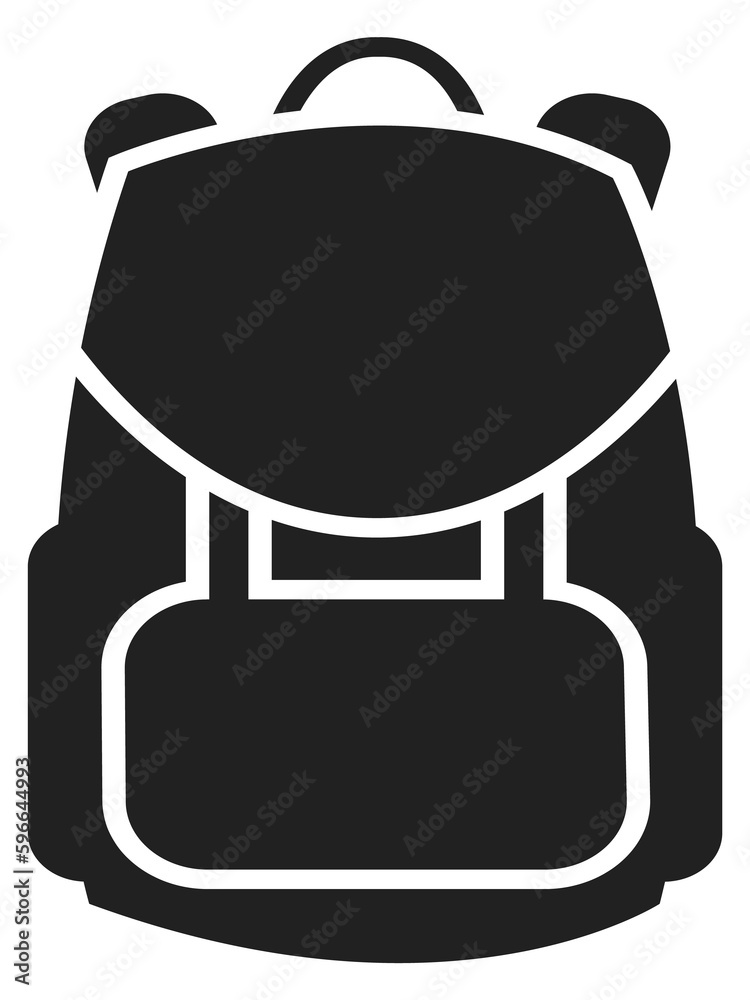Backpack icon. Black tourist bag. Hiking symbol Backpack icon. Black tourist bag. Hiking symbol