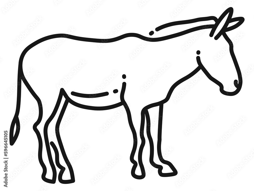 Donkey line icon. Cute farm animal silhouette