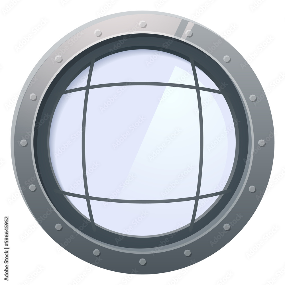 Submarine window. Ship glass frame. Round porthole