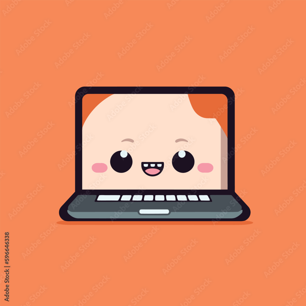 Cute kawaii laptop chibi mascot vector cartoon style Stock Vector ...