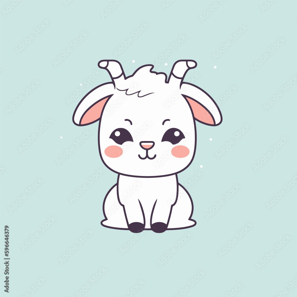 Naklejka premium Cute kawaii goat chibi mascot vector cartoon style