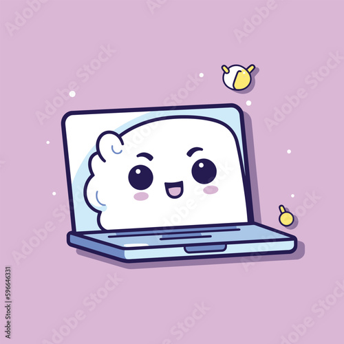 Cute kawaii laptop chibi mascot vector cartoon style