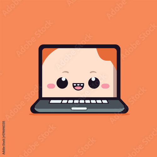 Cute kawaii laptop chibi mascot vector cartoon style
