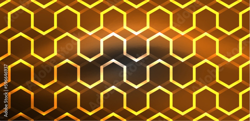 Fototapeta Naklejka Na Ścianę i Meble -  Hexagon abstract background. Techno glowing neon hexagon shapes vector illustration for wallpaper, banner, background, landing page, wall art, invitation, prints, posters