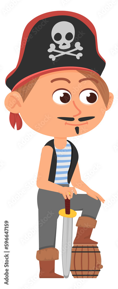 Naklejka premium Pirate boy character. Cartoon kid in party costume