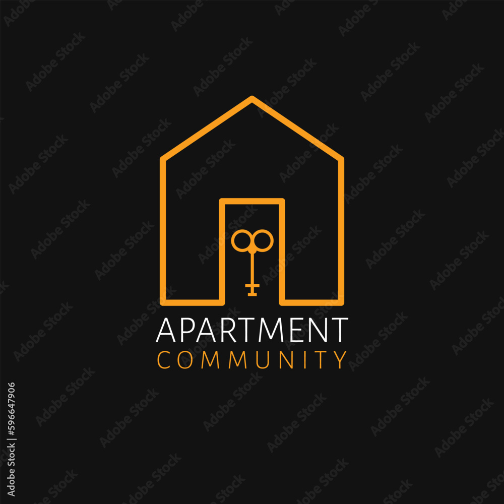 Apartment community vector logo design. House and key logotype. Modern real estate logo template.