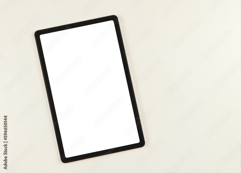 flat lay of digital tablet with blank white screen isolated on white background. flat lay of digital tablet with blank white screen isolated on white background.