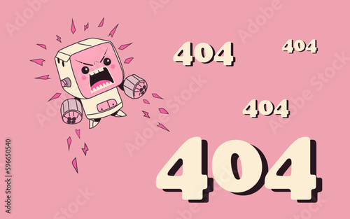 404 error page design. Web site problem, failure, website access denied concept. Unavailable webpage, inaccessible network mistake. Flat graphic vector illustration isolated on white background