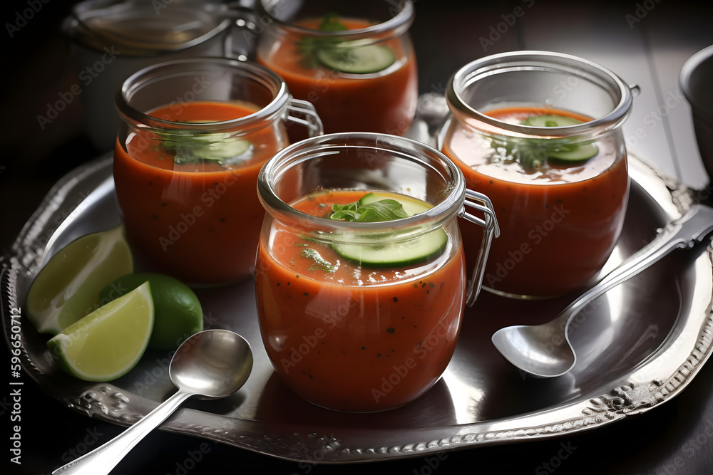 Gazpacho, a chilled soup made with tomatoes, cucumbers, and peppers, is a delicious way to cool down on a summer day Gazpacho, a chilled soup made with tomatoes, cucumbers, and peppers, is a delicious way to cool down on a summer day