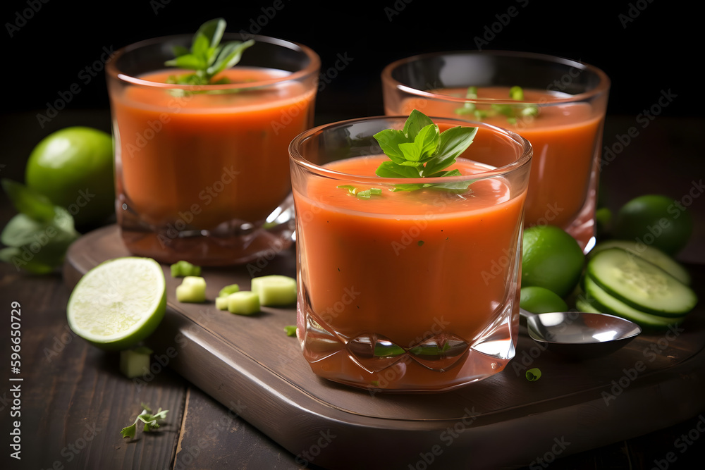 Gazpacho, a chilled soup made with tomatoes, cucumbers, and peppers, is a delicious way to cool down on a summer day Gazpacho, a chilled soup made with tomatoes, cucumbers, and peppers, is a delicious way to cool down on a summer day