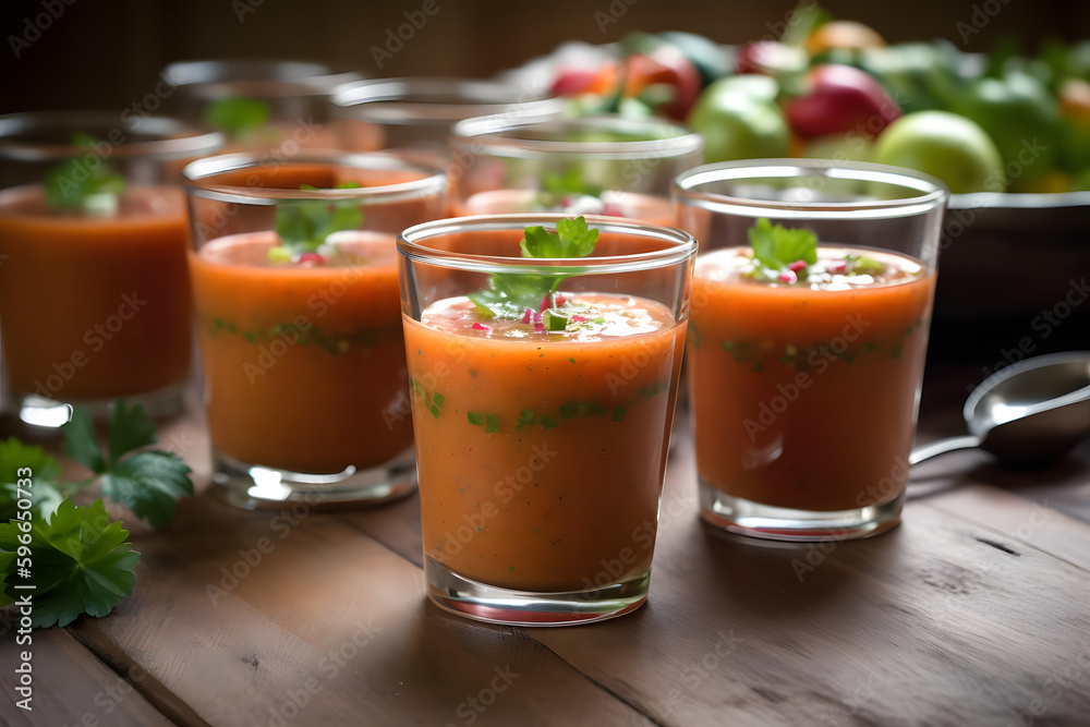 Gazpacho, a chilled soup made with tomatoes, cucumbers, and peppers, is a delicious way to cool down on a summer day Gazpacho, a chilled soup made with tomatoes, cucumbers, and peppers, is a delicious way to cool down on a summer day
