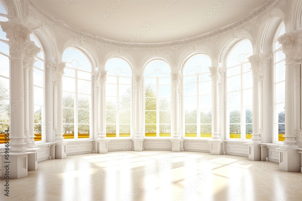 Spacious Room with Abundant Natural Lighting from Multiple Windows. Generative AI