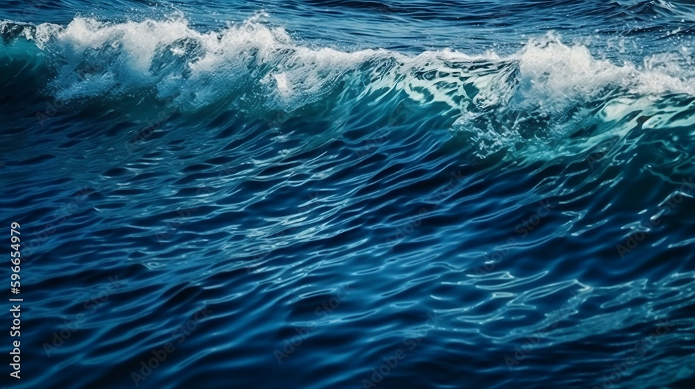 Blue water wave texture background. Sea, ocean. Generative ai