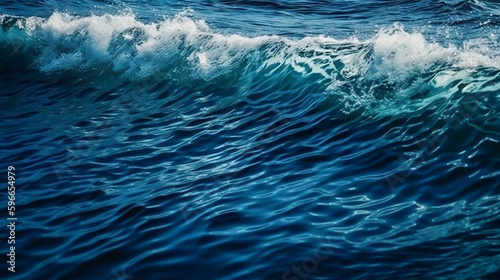 Blue water wave texture background. Sea, ocean. Generative ai