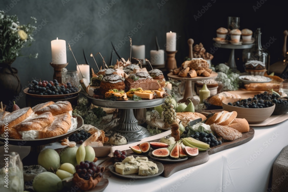 Wedding Buffet with Various Snacks Cuisine Food - Generative AI	