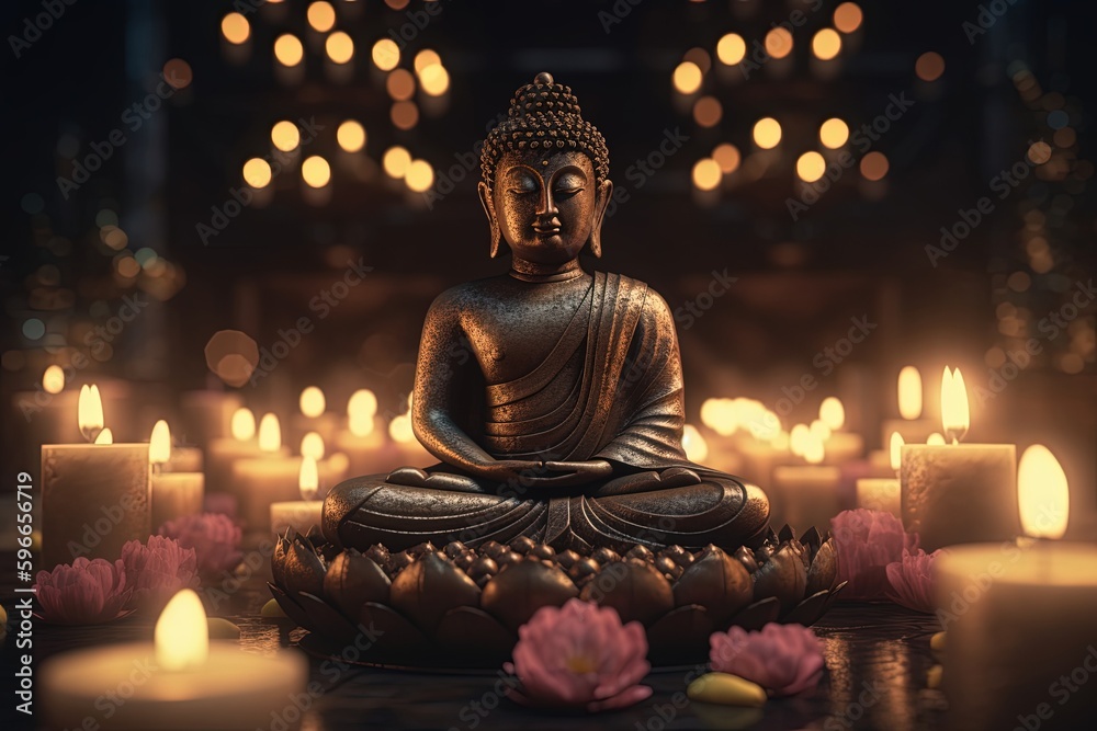 Fototapeta premium Spiritual Buddha Decor in a Peaceful and Serene Atmosphere - Generative AI 