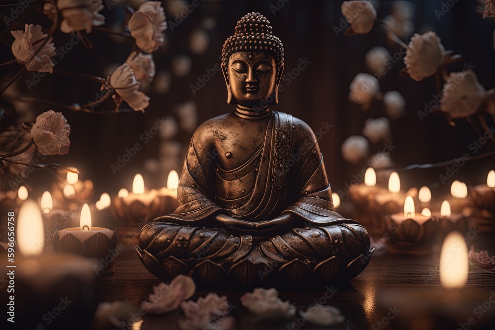 Fototapeta premium Spiritual Buddha Floral Decor in a Peaceful and Serene Atmosphere - Generative AI 