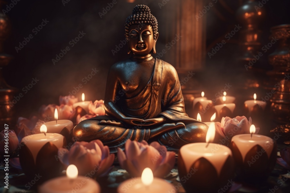 Fototapeta premium Spiritual Buddha Decor in a Peaceful and Serene Atmosphere - Generative AI 