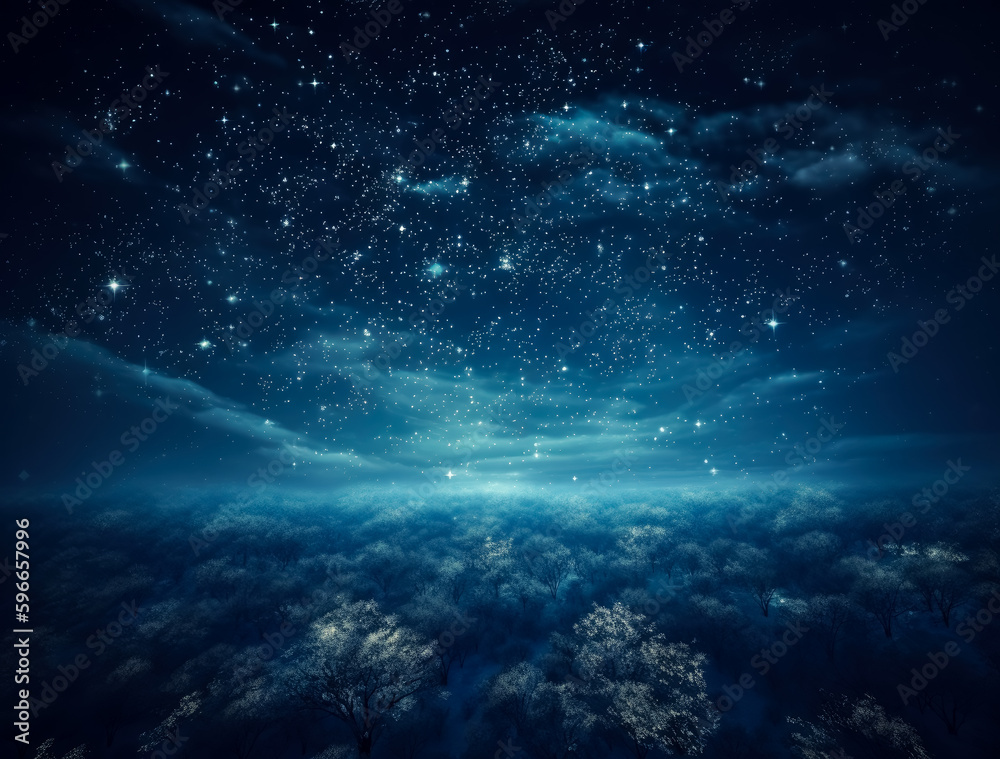 Space background filled with stars and clouds, ethereal cloudscapes in the night sky. milky way galaxy. Generative AI.