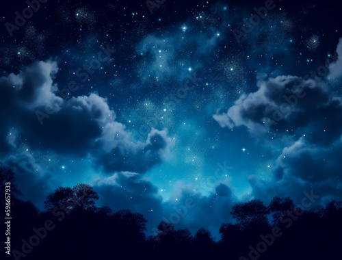Space background filled with stars and clouds  ethereal cloudscapes in the night sky. milky way galaxy. Generative AI.