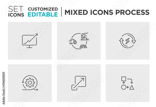 Set of Execution, Execute, Scalability, supply chain Vector Icon Design- Editable Stroke
