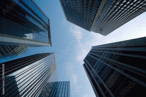 Towering skyscrapers pointing to the sky  low-angle view of business office buildings