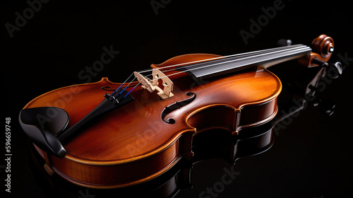 Violin with bow isolated on black background with clipping path, generative ai