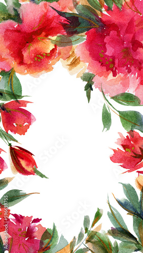 Peony abstract floral watercolor portrait banner background. Floral ditsy bright decor for cards