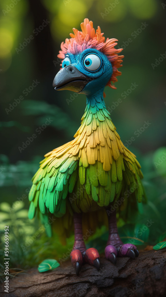 A Emu Wooden Toy Made Of Colorful Wood With Green Background Generative Ai Digital Illustration Part#260423