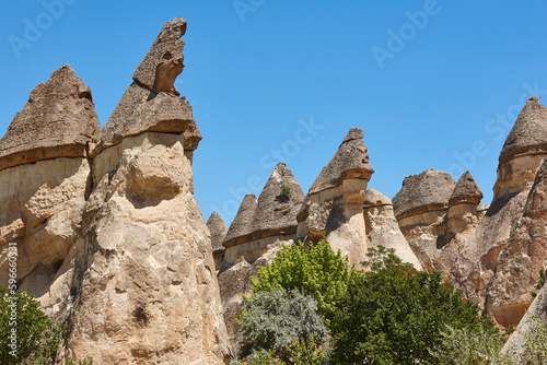 Picturesque rock formations in Pasabag valley. Destination landmark in Turkey © h368k742