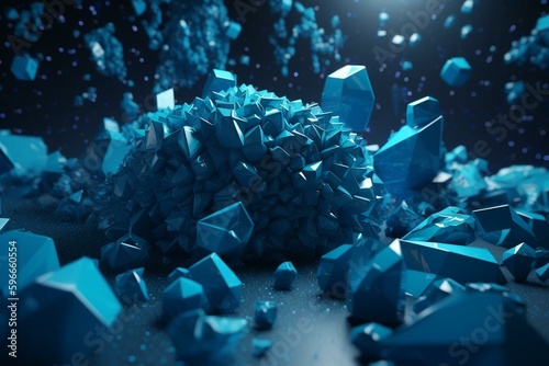 3d shapes in blue abstract tech background with space. 3d rendered. Generative AI