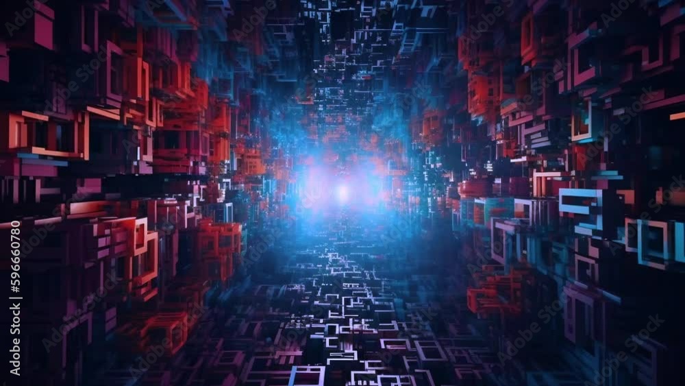 Fast flicker. Flying into digital technologic tunnel.