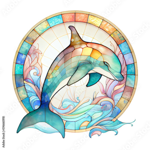 cute dolphin Isolated on the transparent background.  stained-glass collection.