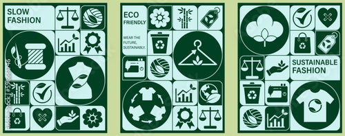 Promote ethical manufacturing and slow fashion with sustainable fashion and textile poster template. Use stunning graphic icons, symbol to encourage eco-friendly practices and responsible consumption.