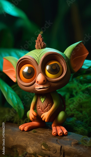 A Tarsier Wooden Toy Made Of Colorful Wood With Green Background Generative Ai Digital Illustration Part#260423